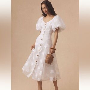 Let Me Be Puff-Sleeve Sheer Midi Dress